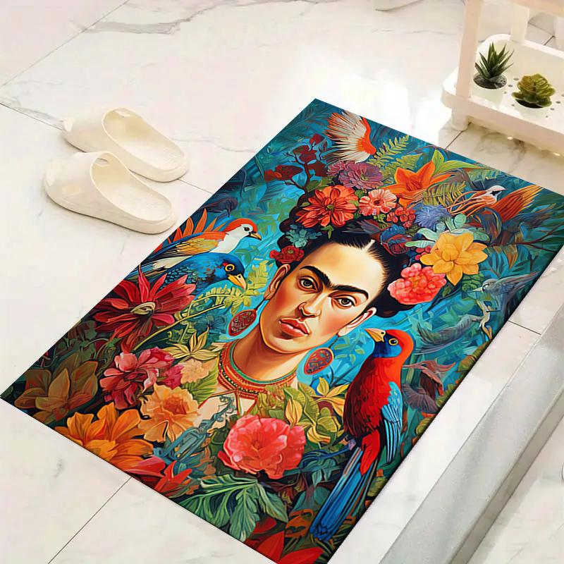 1Pc Frida Kahlo'S Floral Crown Rug Office Carpet Indoor Outdoor Doormat Nonslip Soft Comfortable Living Christmas Halloween Xmas Gift D92445