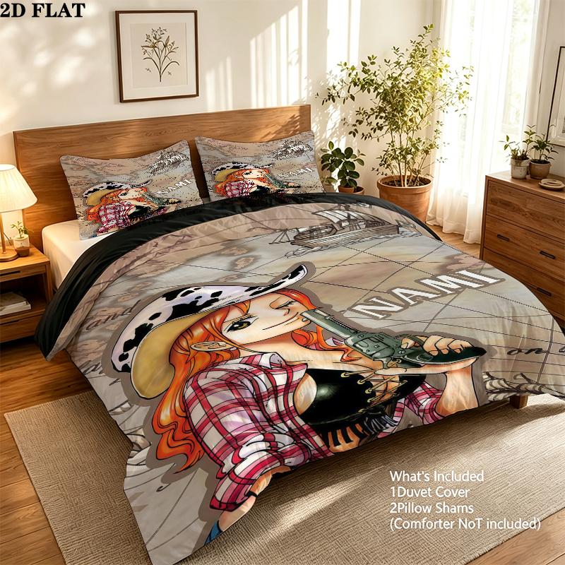 Nami Pattern Bedding Quilt Set Quilt Cover Pillowcase Home Birthday Gift(1 * duvet cover + 2 * pillowcase, without core)