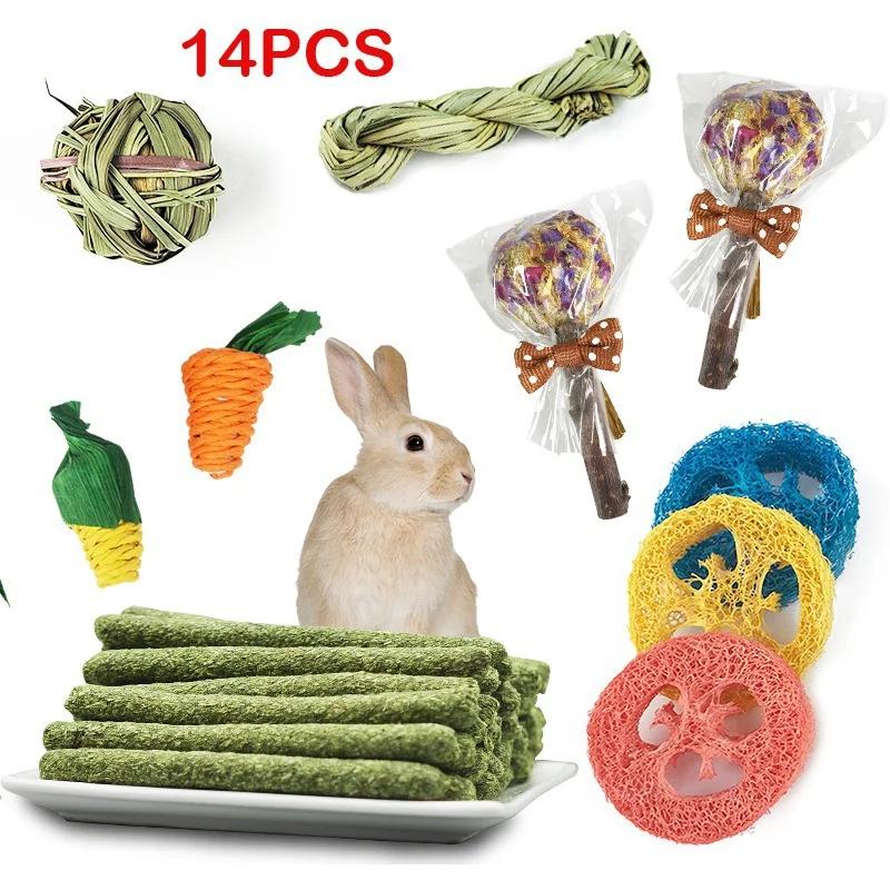 4/9/14/31PCS Rabbit Chewing Toys Molar Toys Natural Hay Sticks Hamster Teeth Training Kit Chinchilla Rat Gerbil Bunny Toys