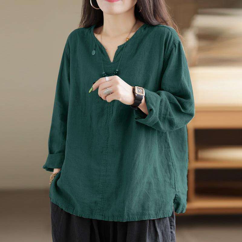 ZANZEA Женские повседневные хлопковые блузки с v-образным вырезом и длинными рукавами