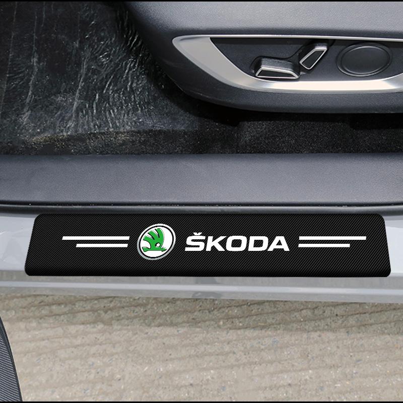 4Pc Car Door Plate Carbon Fiber Threshold Protector Sticker for Skoda Superb Octavia Kodiaq Yeti Rapid Karoq Fabia Kamiq Enyaq Vis