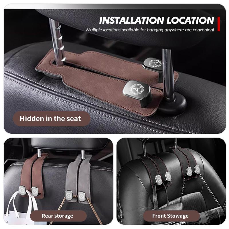 BFE3 Car Headrest Hook Suede Rear Seat Hanging Dual Hook Storage Rack Accessories For Benz Exclusive AMG SPRINTER V CLASS VIANO W124