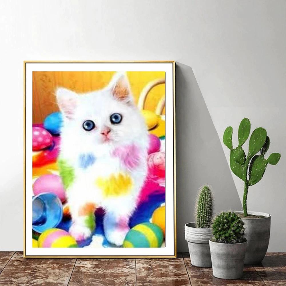 5D DIY Алмазная вышивка кошка полный круглый квадратный подарок ручной работы алмазная живопись животное изображение горный хрусталь украшение дома