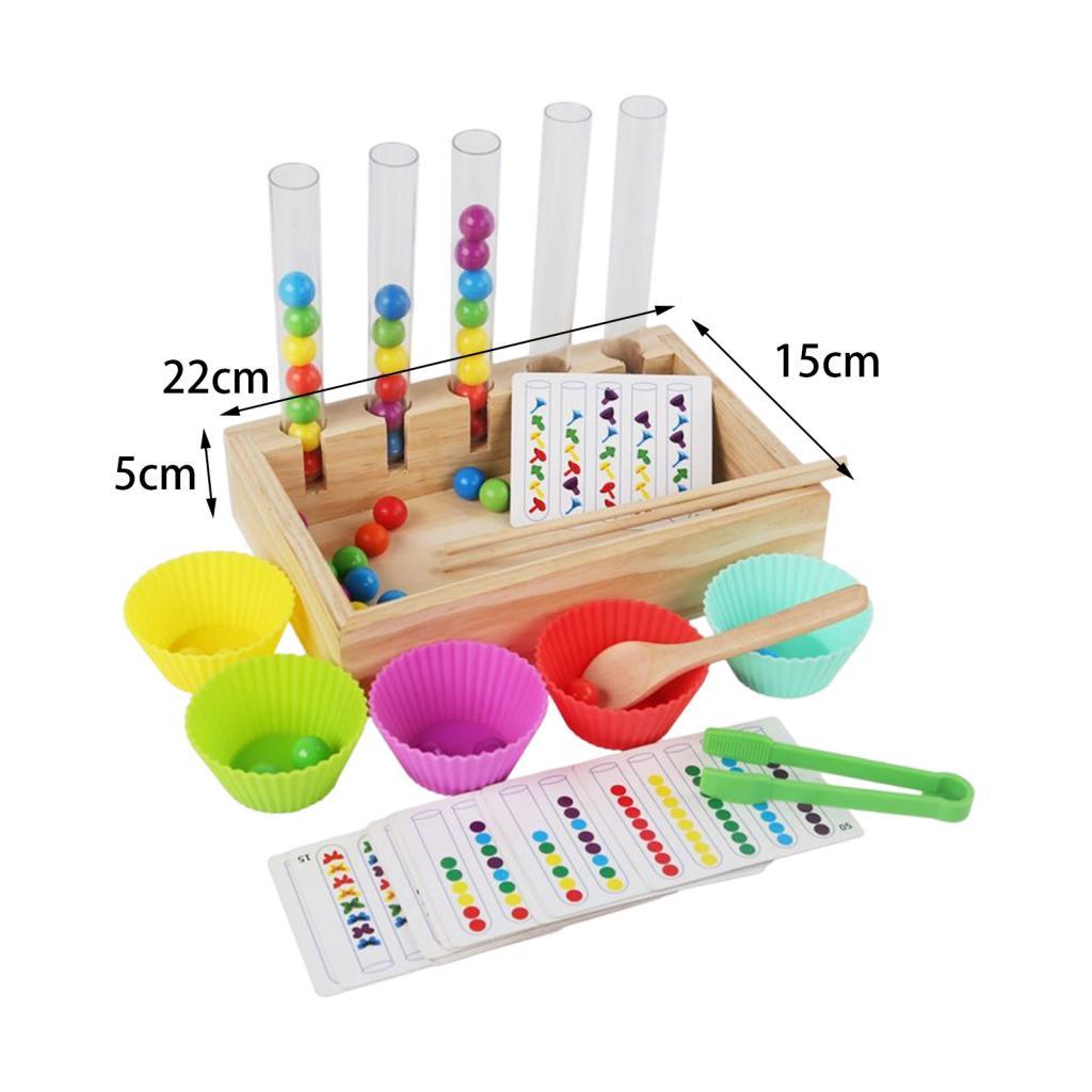 Clip Bead Game, Wooden Peg Board Educational Toys with 5 Balls cup, Montessori Toy Rainbow