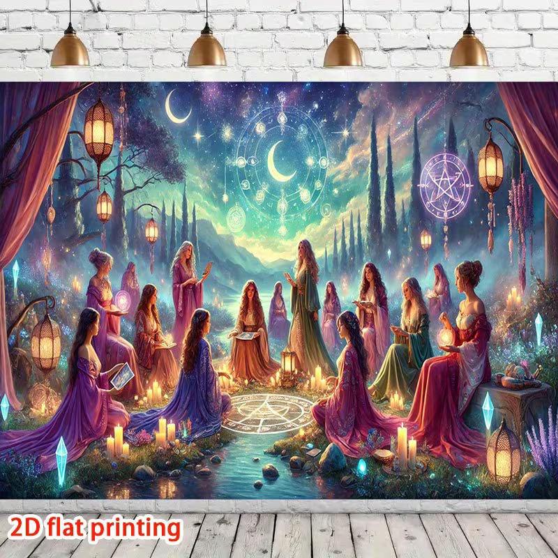 2D Witch Coven Photography Backdrop Halloween Themed Live Streaming Background