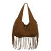 Vintage Suede Shoulder Tote Bag With Tassel Design And Solid Color For Daily Use