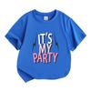 Kids Boys Girls 100% Cotton Crew Neck Short Sleeve T-Shirt, It's My Party Print Casual Summer Tee for Birthday Party Daily Wear