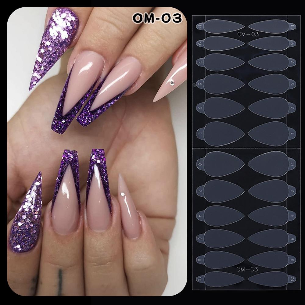 72 шт. Горячие накладные типсы Полигель для наращивания ногтей для двойных форм Французская линия Силиконовая французская форма Двойная наклейка