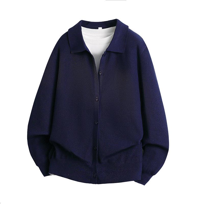 Вязаная куртка-поло с отложным воротником для мужчин, весна и осень, минималистичная толстовка в корейском стиле для мужчин, повседневная куртка, куртка-свитер