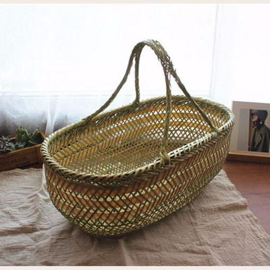 Bamboo Weave Vegetable Shopping Basket - Handmade, Handheld Kitchen Storage