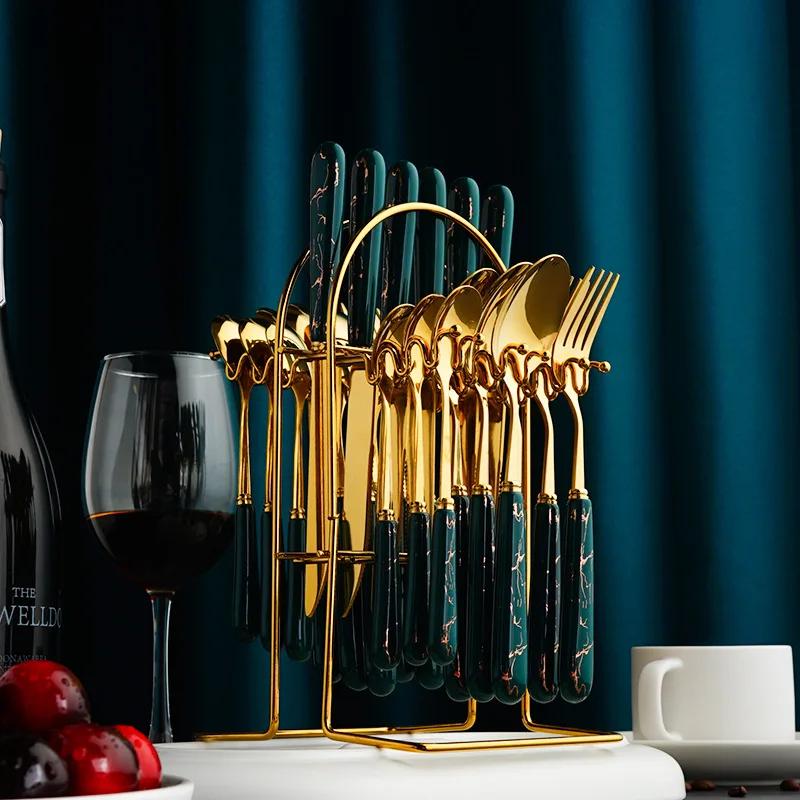 Новая керамическая ручка из нержавеющей стали столовые приборы в стиле вестерн нож для стейка вилка ложка набор из 24 предметов набор в подарочной коробке для пересечения границы