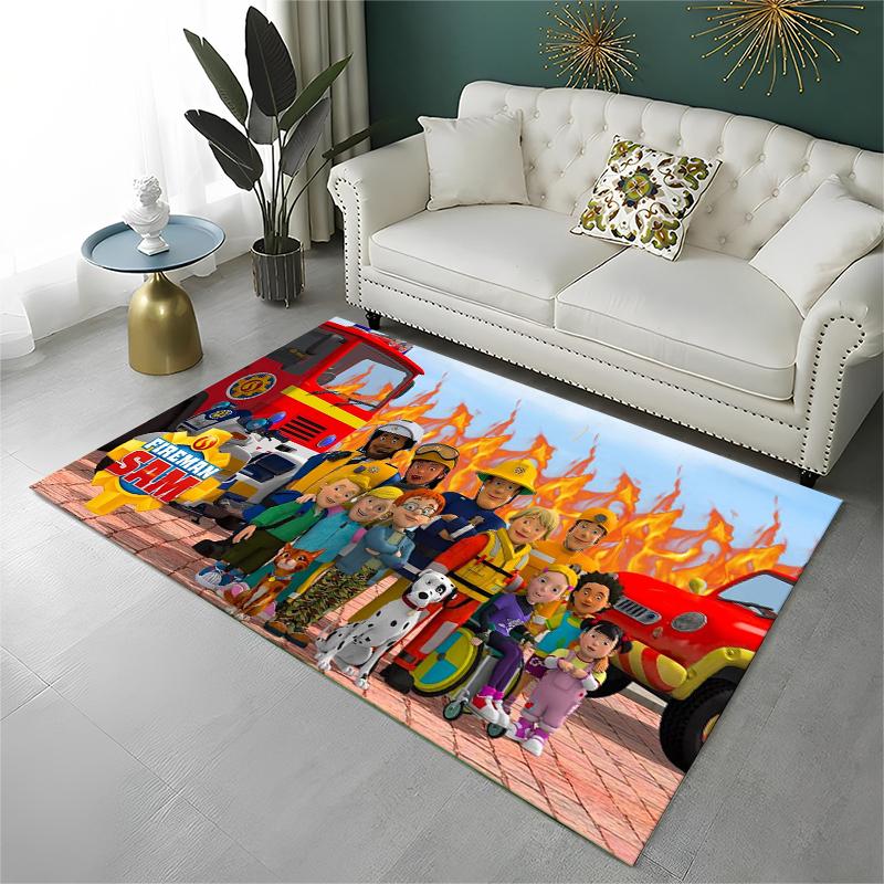 Cartoon Fireman Sam Non-Slip Area Rug for Living Room,Bedroom,Playroom,Soft Carpet Floor Mat Home Decor Rug Kids Room Gift