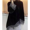 Women's Spring and Autumn Thin Plus Size Black Velvet Cheongsam Blouse Collar Disc Button Bottoming Shirt