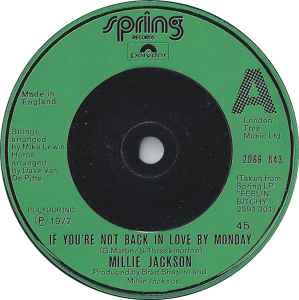 7inch Record MILLIE JACKSON - If You're Not Back In Love By Monda 2066843 Polydor, Spring 1977 UK Soul/Funk Used