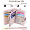 Wallet, Women's Soft Pink PU Leather Double Fold Large Capacity Compact Wallet with Removable Wristband