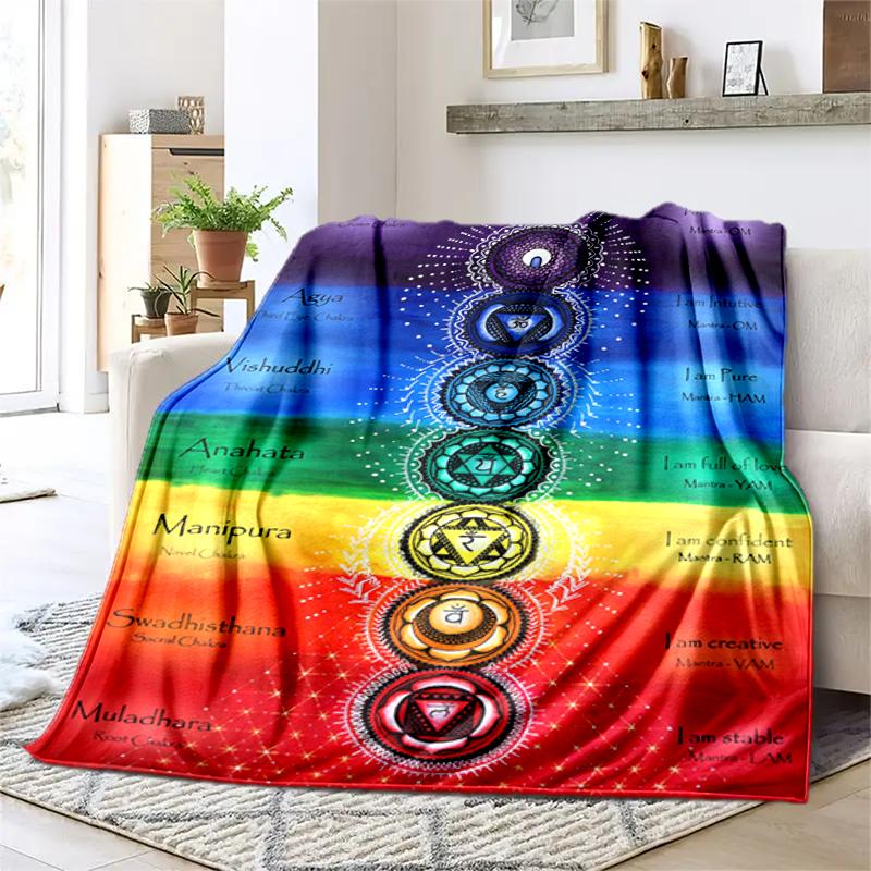 1PC Yoga Elements printed blanket, all season lightweight home office outdoor nap multifunctional blanket A12