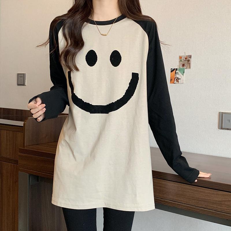 Contrast Color Mid-length Pure Cotton T-shirt Women's Long-sleeved Inner Wear Spring, Autumn and Winter 2024 New Butt-covering White Bottoming Shirt