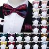 Mens Bow Tie Adjustable Pre-Tie Silk Red Blue Paisley Tie Handkerchief Cufflinks Set for Wedding Accessories