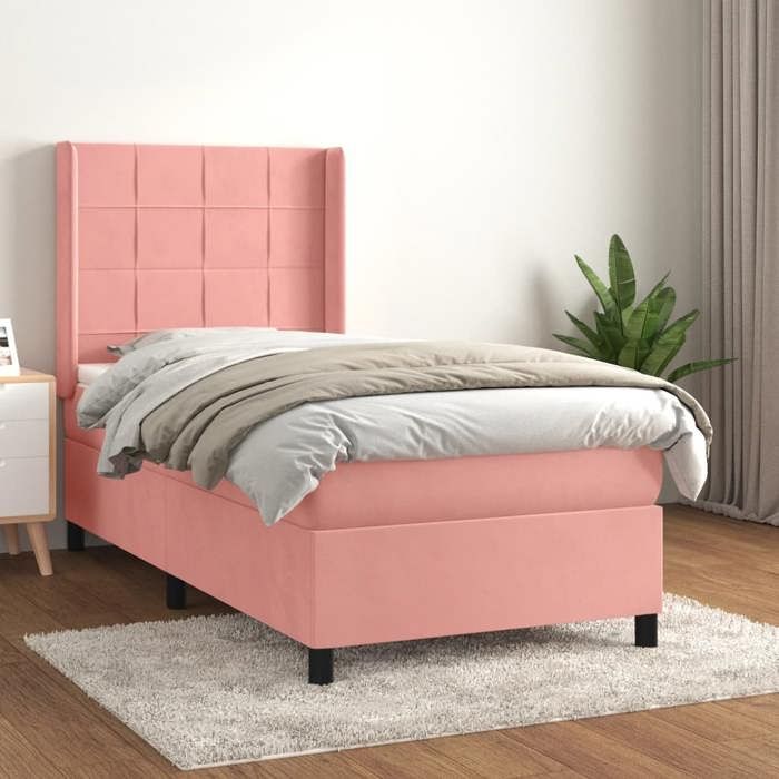 Sommier à lattes et matelas - Rose - 80x200 cm - Tête de lit réglable - Velours doux