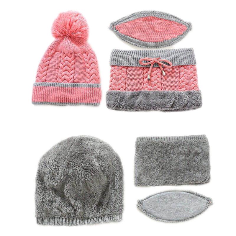 3 Pieces Women's Knitted Hat Scarf Caps Neck Warmer Winter Hat Ladies Girls Skullies Beanies Capst