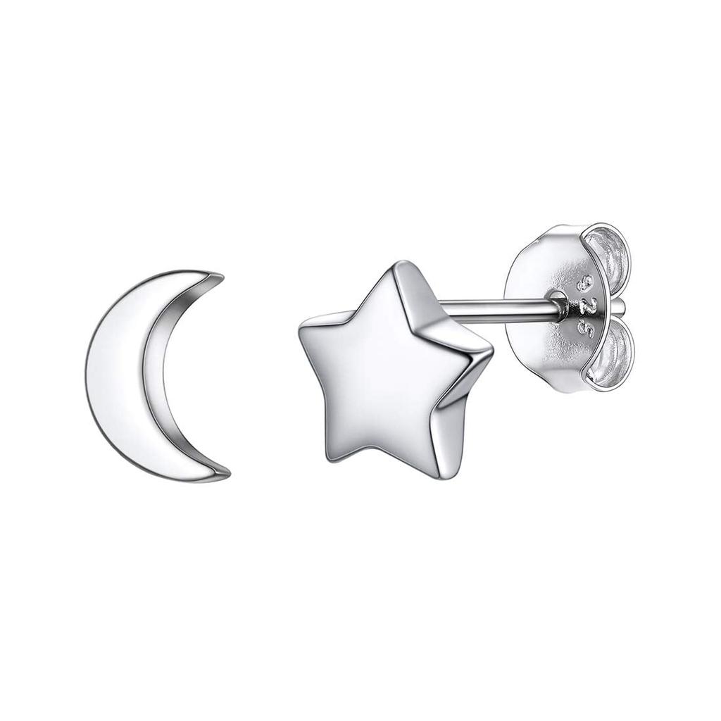 925 Sterling Silver Star Moon Stud Earring