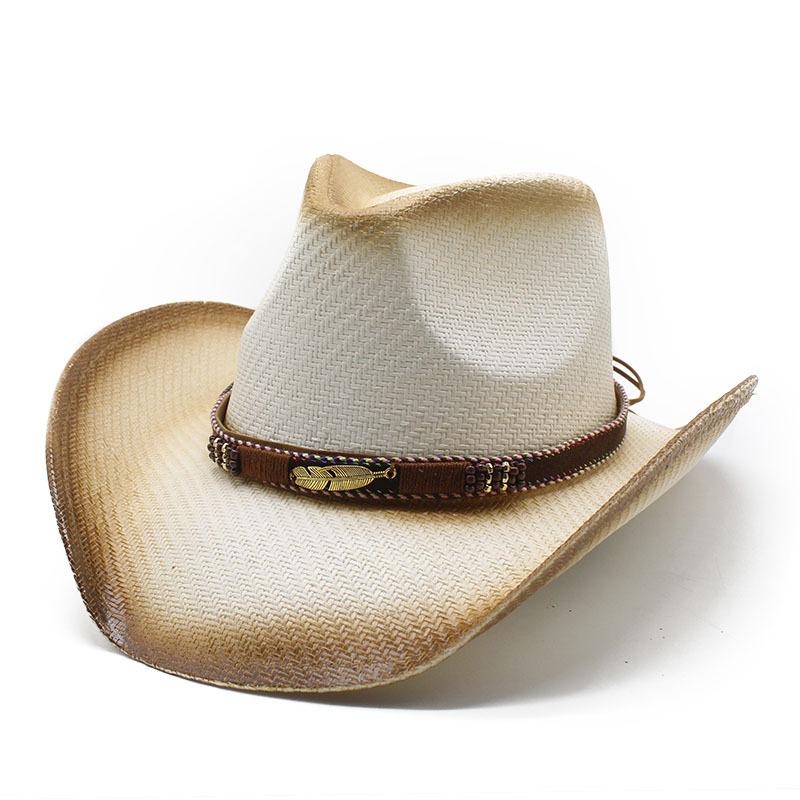Western Cowboy Straw Hat Men'S And Women'S Outdoor Seaside Shade Beach Hat Spray Paint Straw Hat Big Edge Jazz Hat
