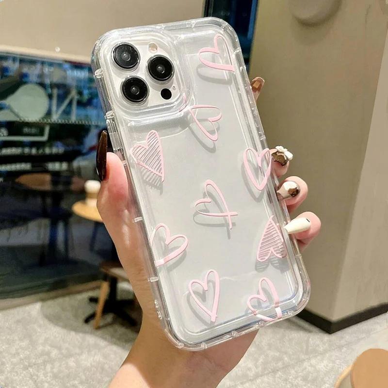 Heart Pink Clear Tpu Air Cushion Shockproof Phone Case For POCO X6 X3 X5 Mi 14 13T 12T 11T 13 12 Pro 11 Lite 5G NE Cover
