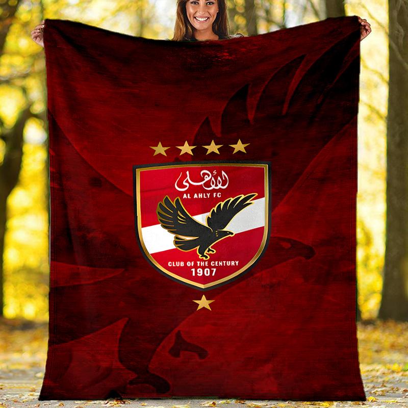1pc Al Ahly FC Theme Blanket - Digital Print, Polyester, Cozy for All Seasons, Perfect for Outdoor, and Travel