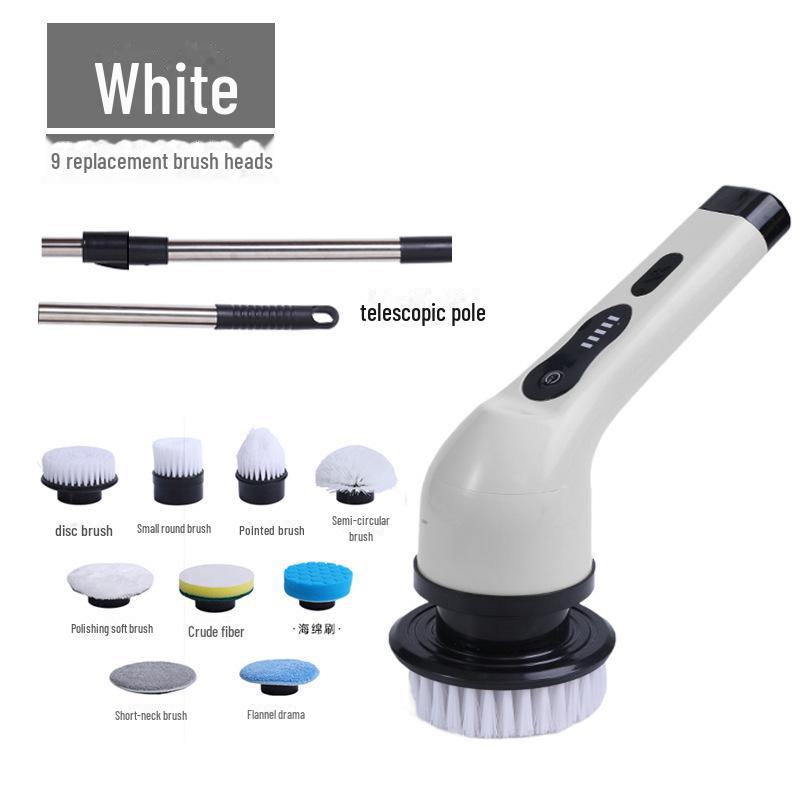 Cordless Electric Spin Scrubber with Long Handle and Crevice Brush for Kitchen and Bathroom