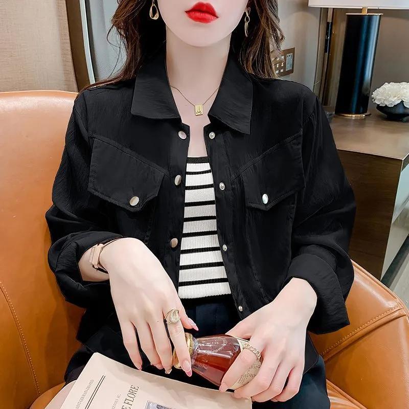 Женская летняя тонкая рубашка от солнца, повседневная свободная короткая куртка с длинными рукавами