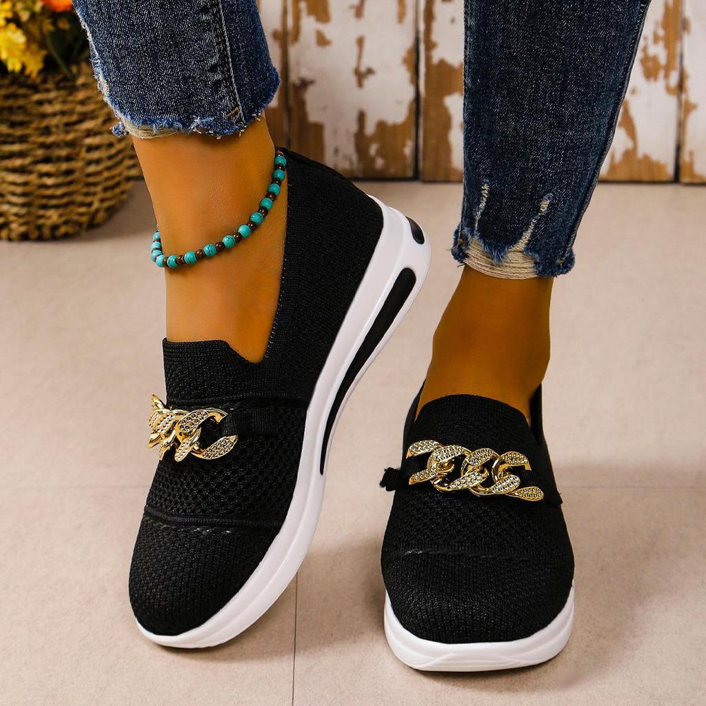 Fashion Women Pink Casual Shoes Breathable Mesh Shoes Woman Lightweight Chain Shallow Ladies Wedge Heels Shoes Spring Autumn Loafers