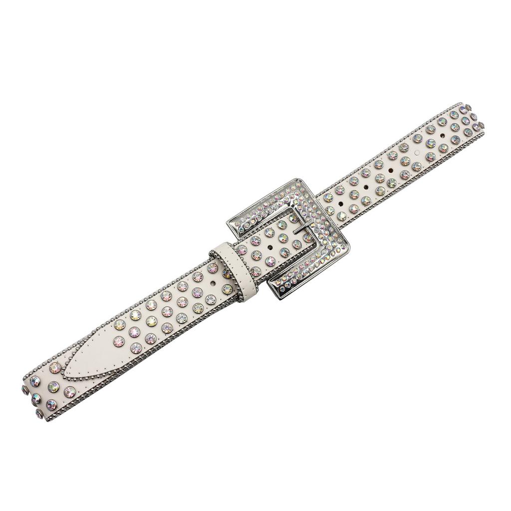 Новые европейские и американские ремни из ПУ кожи с персонализированными модными квадратными пряжками, ремни со стразами в западном стиле