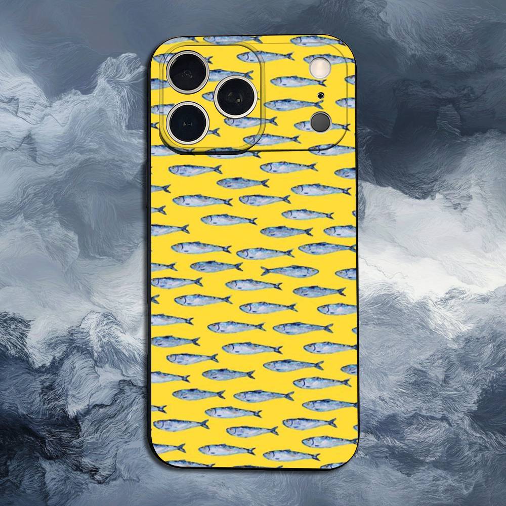 Чехол-кейс 'Сардины Океан' для iPhone 11,12,15,14,13,16,17,Plus,Pro Max,XS,X,XR,SE,Mini,8,7,Мягкий Силикон Черный
