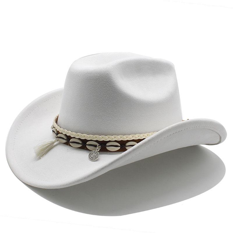 White Fringed Decorative Suede Fleece Warped Edge Western Cowboy Hat Men And Women Outdoor Curled Brim Ethnic Style Top Hat Felt Hat