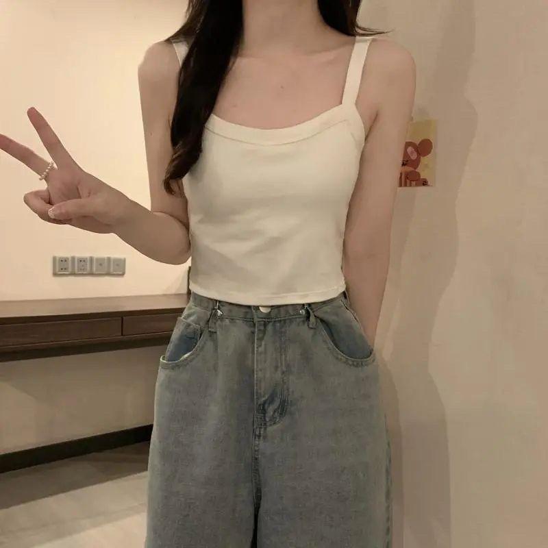 WTEMPO Летние майки-майки, повседневные топы, женские топы со встроенным бюстгальтером, майки для женщин, сплошной цвет, женский корейский стиль