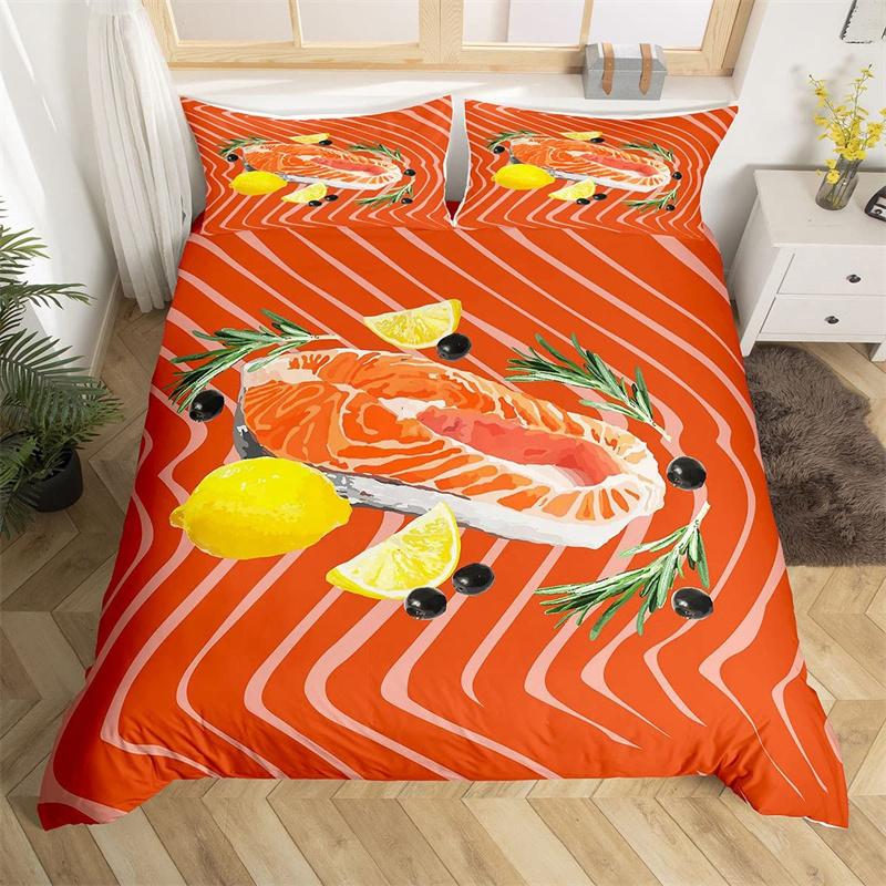 Cartoon Sushi Food Duvet Cover Twin For Kids Teen Microfiber Japanese Cuisine Bedding Set Kawaii Cat Cherry Blossoms Quilt Cover