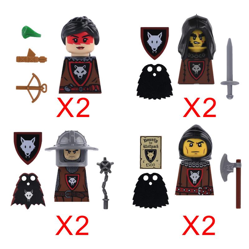 MOC Medieval Knight Castle Figures Building Blocks Weapon Wolf Swordsmen Guard Bow Arrow Shield Flags Warhorse Toys Gifts S002
