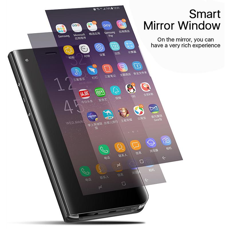 Умный зеркальный чехол для телефона с защитой от падения, магнитный флип из искусственной кожи для Samsung Huawei Honor Xiaomi Redmi iPhone OnePlus