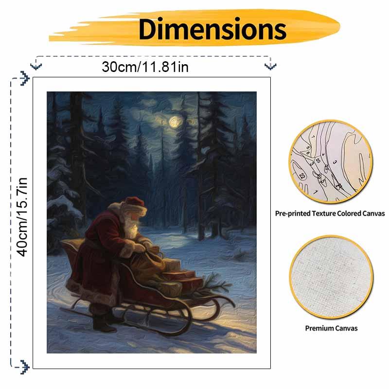 Christmas Santa Claus Sleigh Forest Moonlight Digital Oil Painting Art Kit Hand Painting Home Decoration Painting