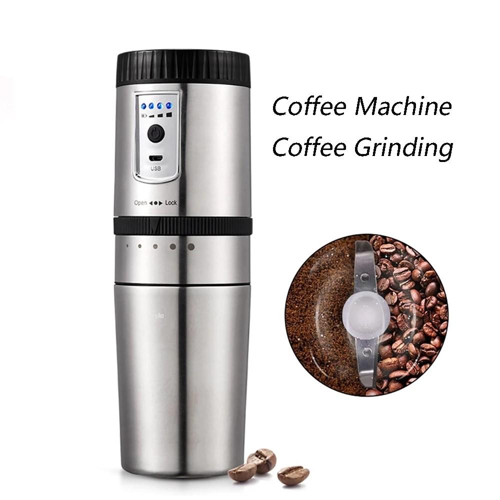 Portable Coffee Maker For Car Multifunctional Mini Espresso Machine Electric Coffees Grinder USB Charging Stainless Steel