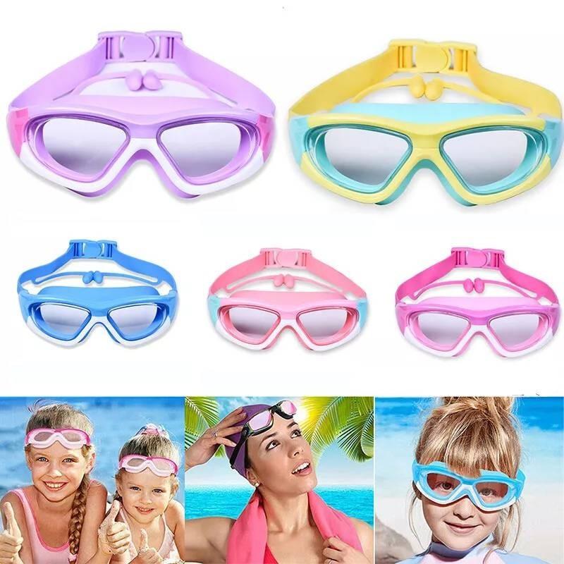 Quilang Kids Swim Goggles Integrated Ear Plugs Stylish Clear Vision Anti-water Anti-fog