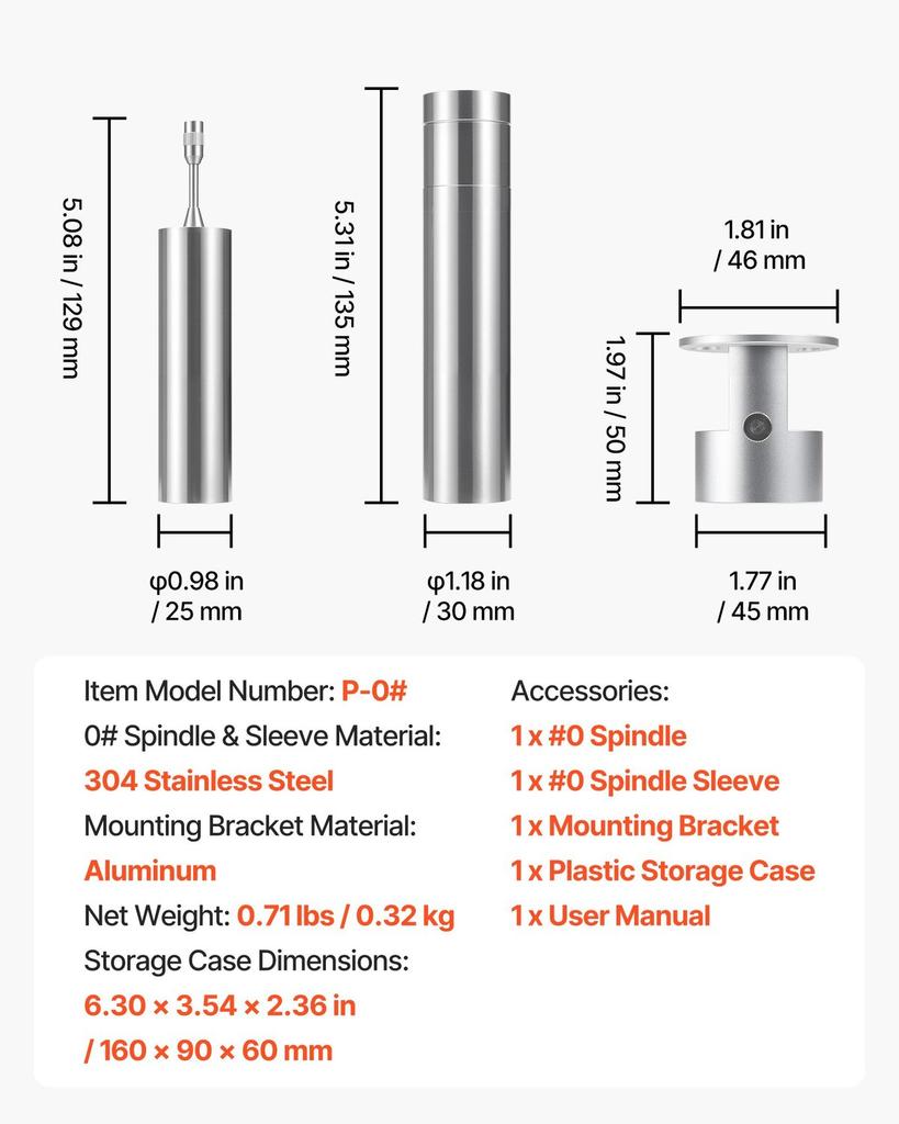 Rotary Viscometer Rotor, 1-80 cP, 0# Viscometer Spindle, Stainless Steel, with Storage Case, for NDJ-5S NDJ-8S SNB-2T and LVDV-2T Laboratory Digital