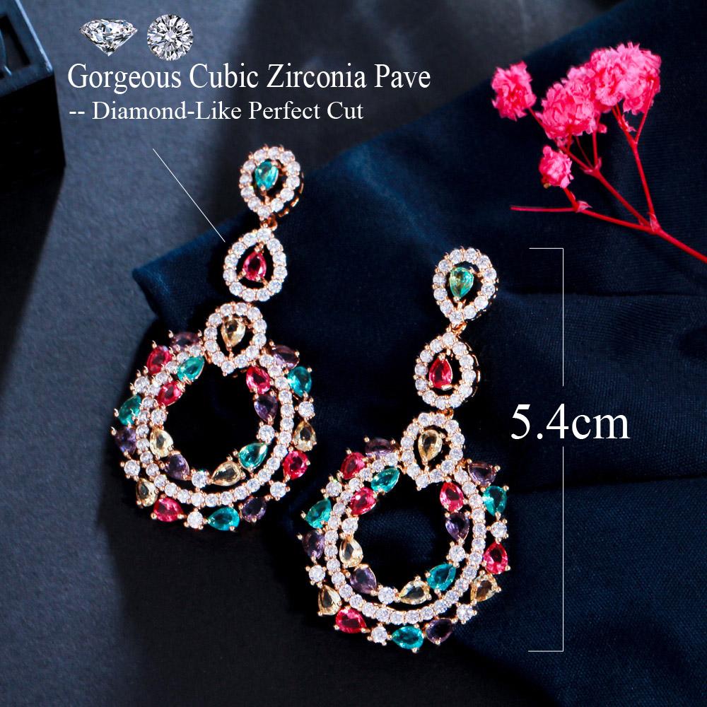 Элегантные длинные серьги-капли CMM в богемном стиле с многоцветным цирконием