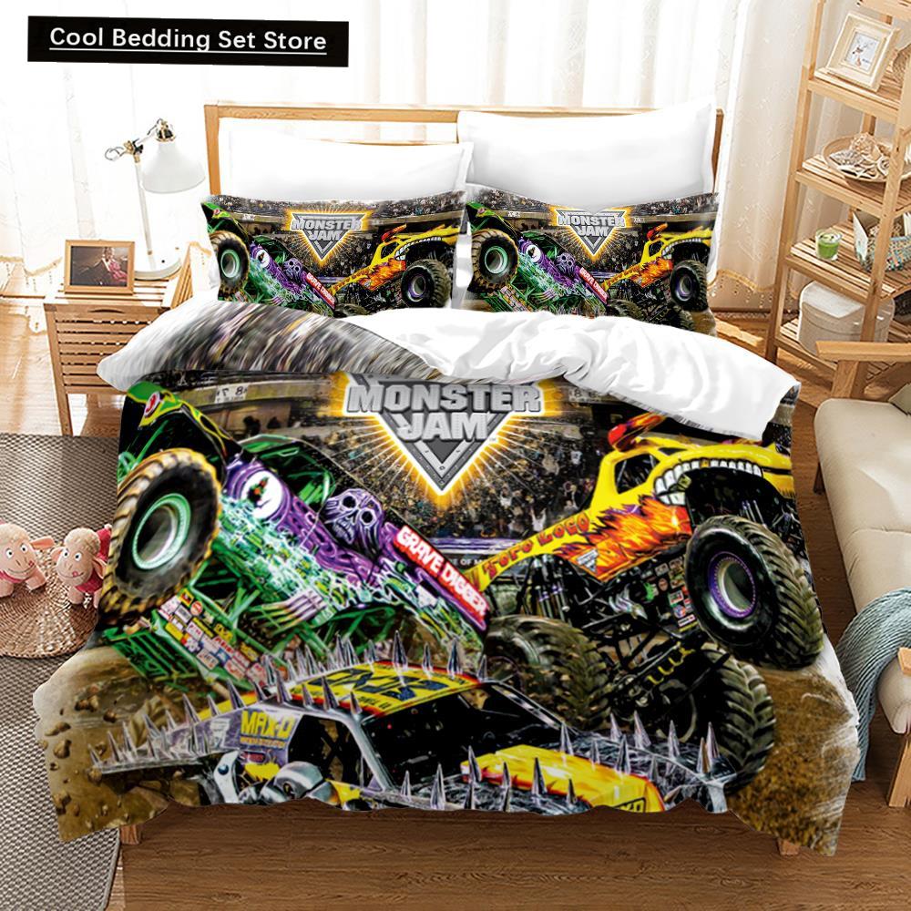 3D Print Anime Monster Jam Bedding Set Single Twin Full Queen King Size Monster Jam F1 Bed Set Teenager Bedroom Duvet Cover Sets