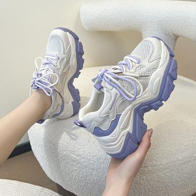 Роскошные толстые подошвы повышенного качества Dad Shoes для женщин 2024 года новые корейские дышащие сетчатые спортивные и повседневные туфли кроссовки для бега