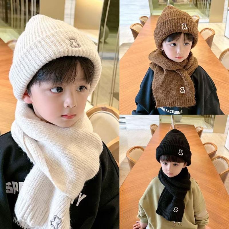 Children's Hat Scarf Set Autumn Winter Boys Baby Ear Hat Girls Knitted Hat Boys Baby Wool Hat