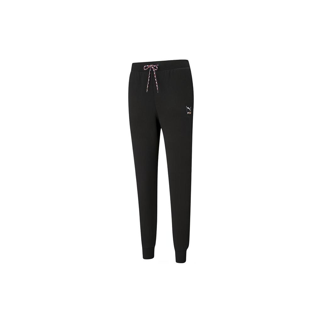 Puma Tapered Fit Knit Joggers With Patch Drawstring Women Bottoms Black 531355-01