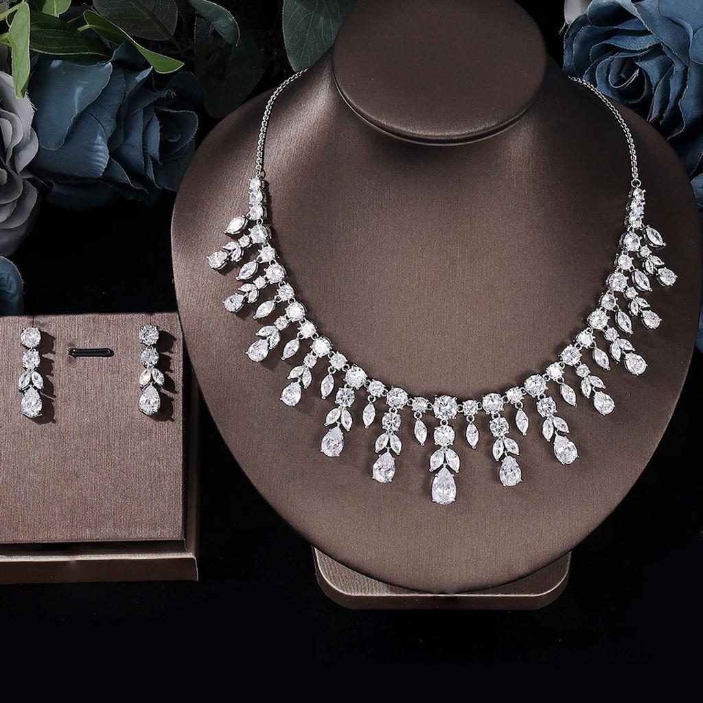 Ювелирные изделия в европейском и американском стиле, ожерелье с каплями воды из циркона, женственное свадебное платье, высококачественные свадебные украшения, комплект сережек-гвоздиков