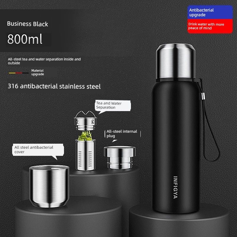 All-Steel Large-Capacity Insulated Cup 316 Stainless Steel Water Cup for Men and Women, Tea Brewing, Car-Mounted, Outdoor Tea-Water Separation Cup