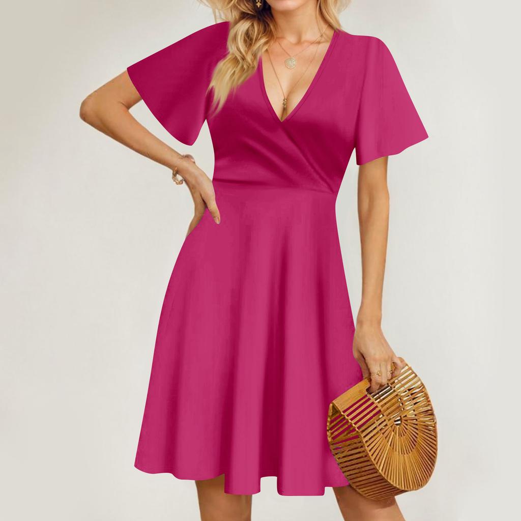 Women's Summer Dress Loose Beach Vacation Casual Deep V Neck Dress Elegant Skirt